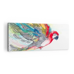 Bild auf Leinwand - Leinwandbild - Ein bunter Papagei im Flug mit abstrakten Mustern auf seinen Flügeln. - 120x50cm - Leben Sie bunt - Moderne Wanddekoration für Wohnzimmer und Schlafzimmer ARTTOR