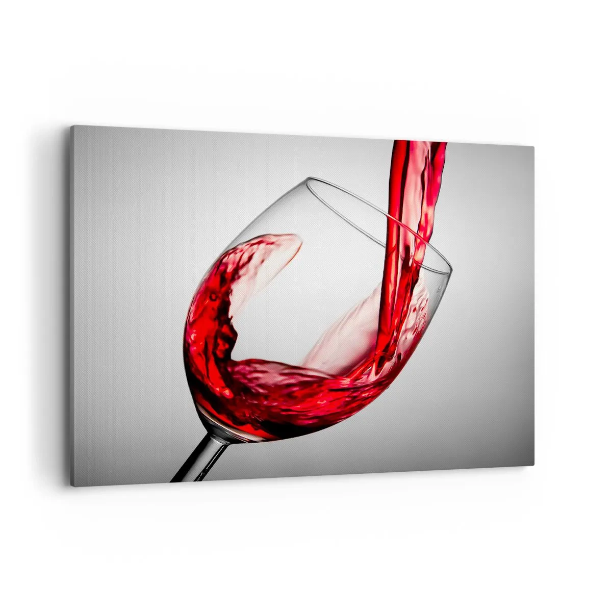 Bild auf Leinwand - Leinwandbild - Ein Glas Rotwein wird vor hellem Hintergrund eingeschenkt - 100x70cm - Farbe – Bewegung – Klang - Moderne Wanddekoration für Wohnzimmer und Schlafzimmer ARTTOR