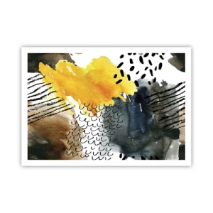 Poster - Eine abstrakte Komposition mit gelben Akzenten und grafischen Mustern. - 100x70cm - Ein Treffen der Elemente der Natur - Moderne Wanddekoration für Wohnzimmer und Schlafzimmer ARTTOR