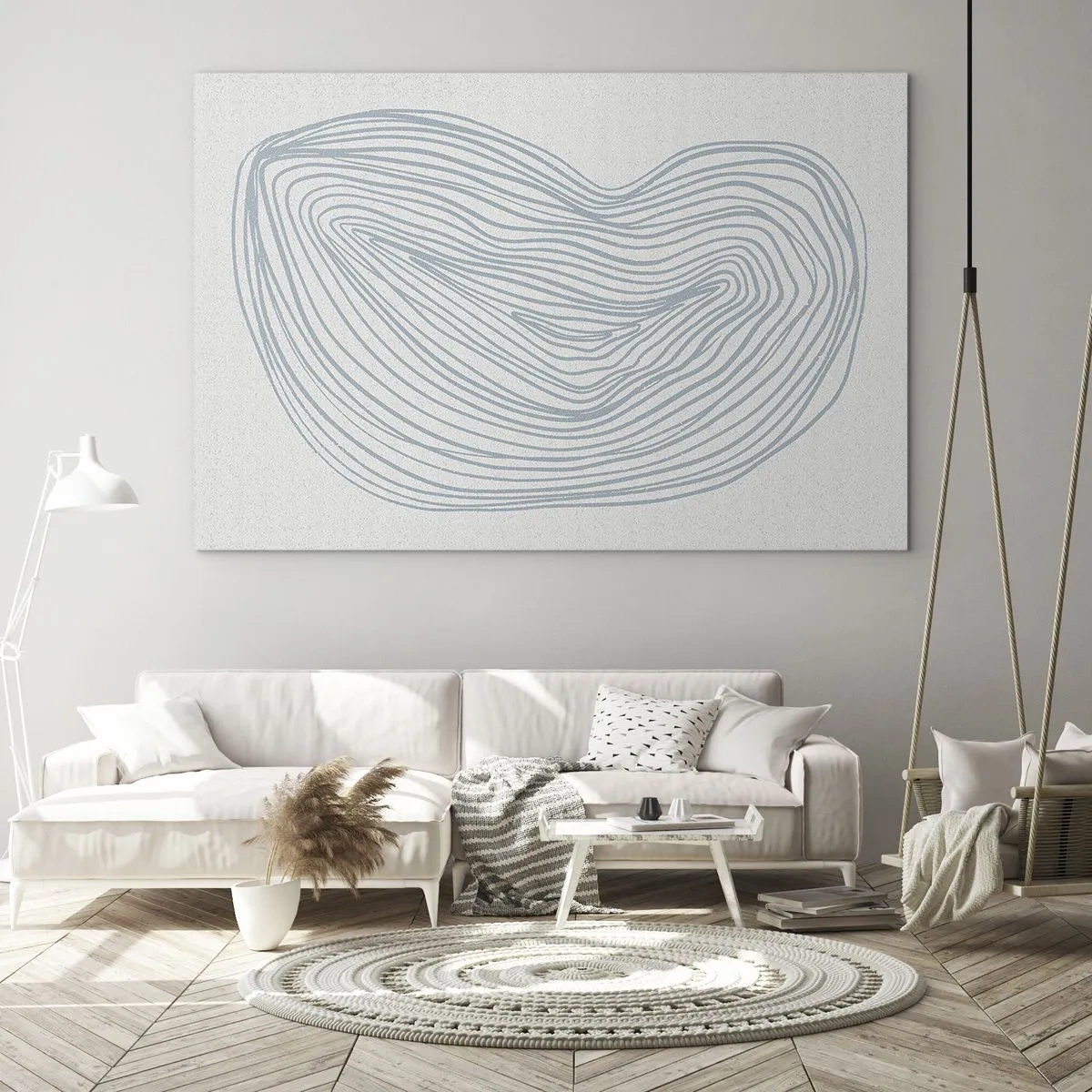 Glasbild - Bild auf glas - Zarte blaue Linien erzeugen eine organische, fließende Form - 100x70cm - Das Lächeln der Wassertropfen - Moderne Wanddekoration für Wohnzimmer und Schlafzimmer ARTTOR