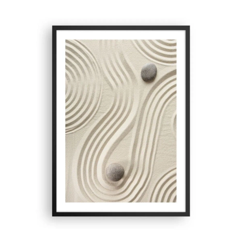 Poster in einem schwarzem Rahmen - Eine minimalistische Komposition eines japanischen Zen-Gartens mit Steinen - 50x70cm - Ein Hauch von Wärme - Moderne Wanddekoration für Wohnzimmer und Schlafzimmer ARTTOR