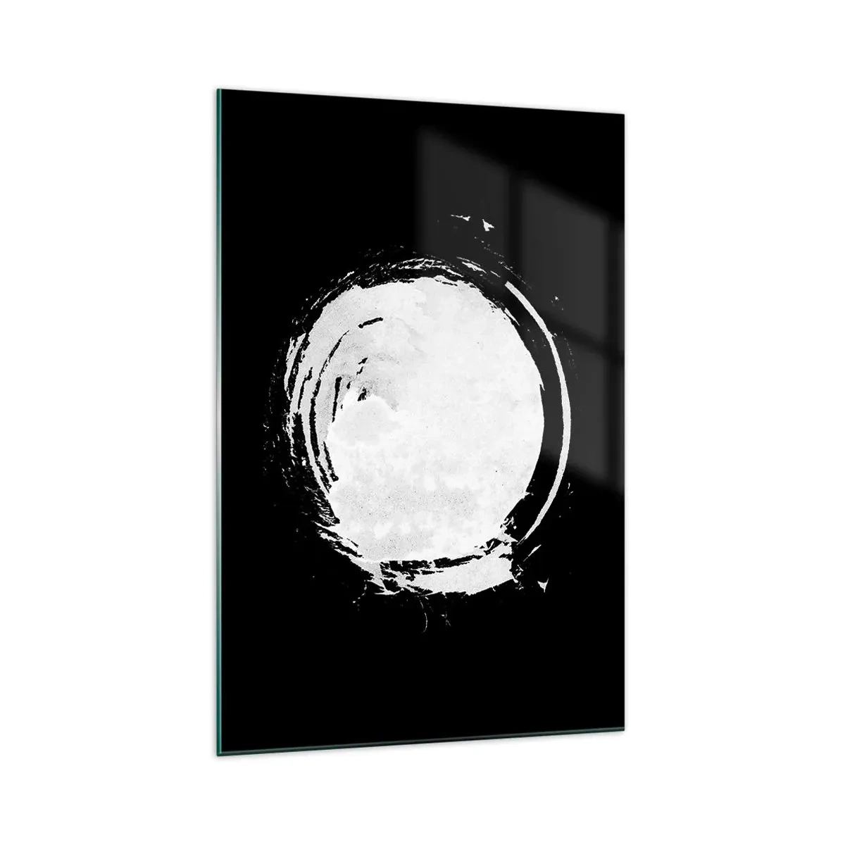 Glasbild - Bild auf glas - Ein weißer Kreis auf schwarzem Hintergrund im minimalistischen Stil. - 70x100cm - Gute Möglichkeit - Moderne Wanddekoration für Wohnzimmer und Schlafzimmer ARTTOR