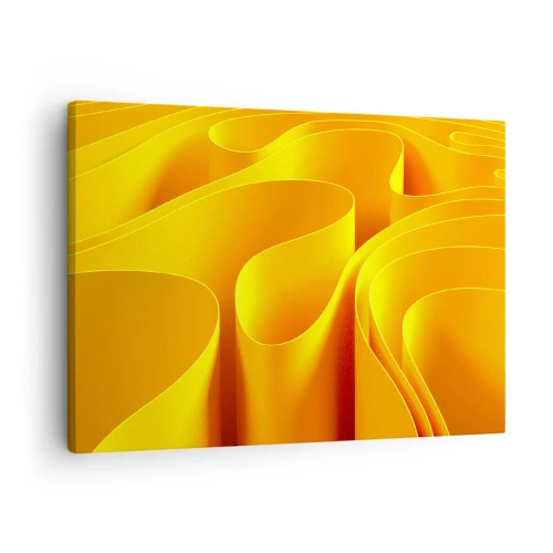 Bild auf Leinwand - Leinwandbild - Gelbe abstrakte Wellen, die Sonnenstrahlen ähneln - 70x50cm - Wie Sonnenwellen - Moderne Wanddekoration für Wohnzimmer und Schlafzimmer ARTTOR
