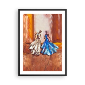 Poster in einem schwarzem Rahmen - Zwei Frauen in Kleidern vor dem Hintergrund eines goldenen Interieurs - 50x70cm - Ein dankbares Duo - Moderne Wanddekoration für Wohnzimmer und Schlafzimmer ARTTOR