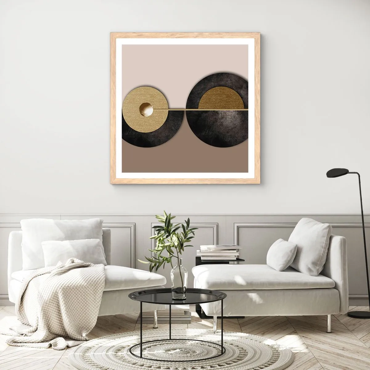 Poster in einem Rahmen aus heller Eiche - Variationen rund um den Kreis - 50x50 cm