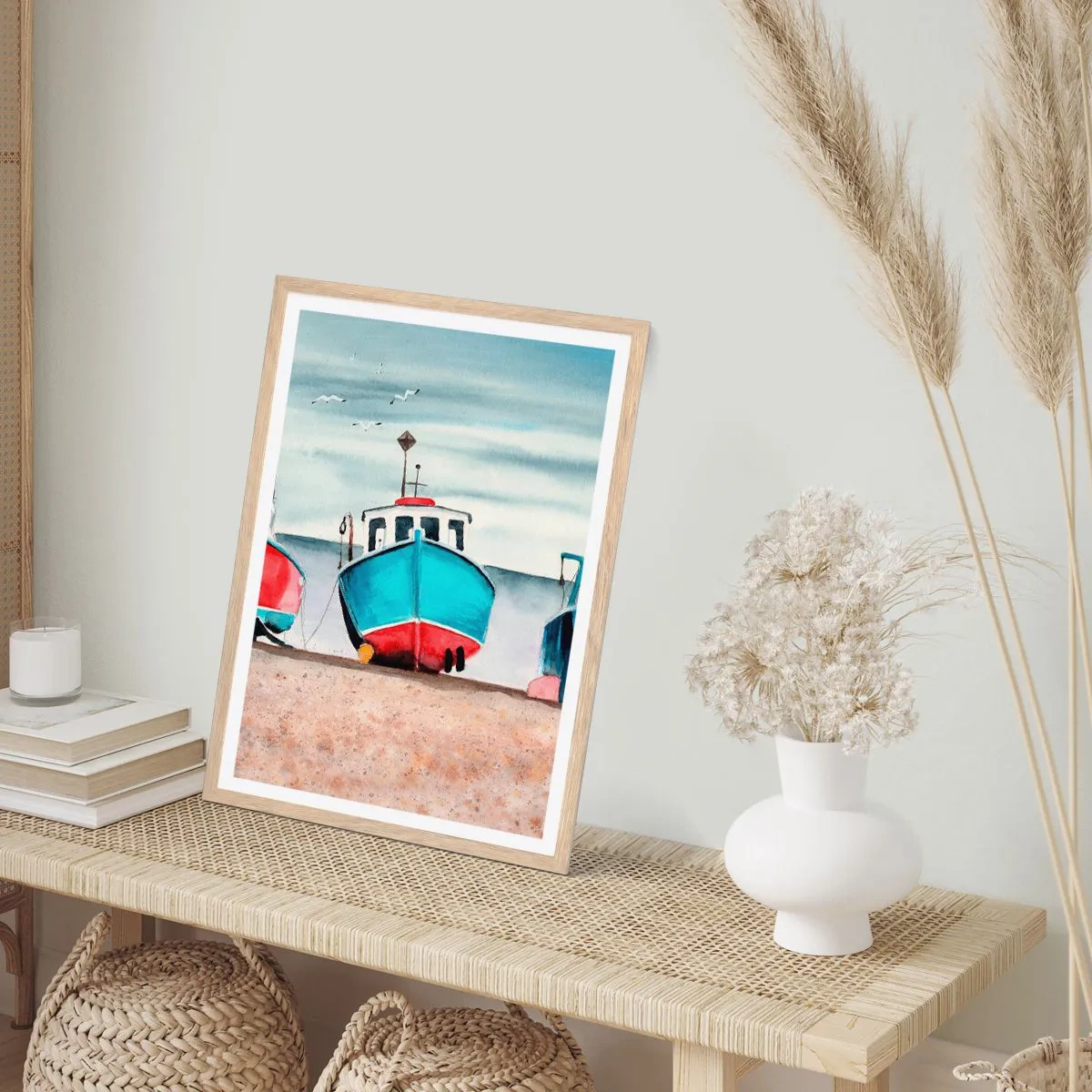 Poster in einem Rahmen aus heller Eiche - Bereit zum Fang - 40x50 cm