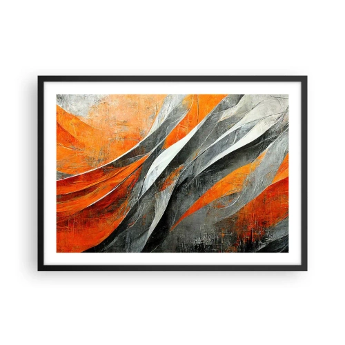 Poster in einem schwarzem Rahmen - Abstrakte Linien in Orange- und Grautönen - 70x50cm - Hitze und Kälte - Moderne Wanddekoration für Wohnzimmer und Schlafzimmer ARTTOR