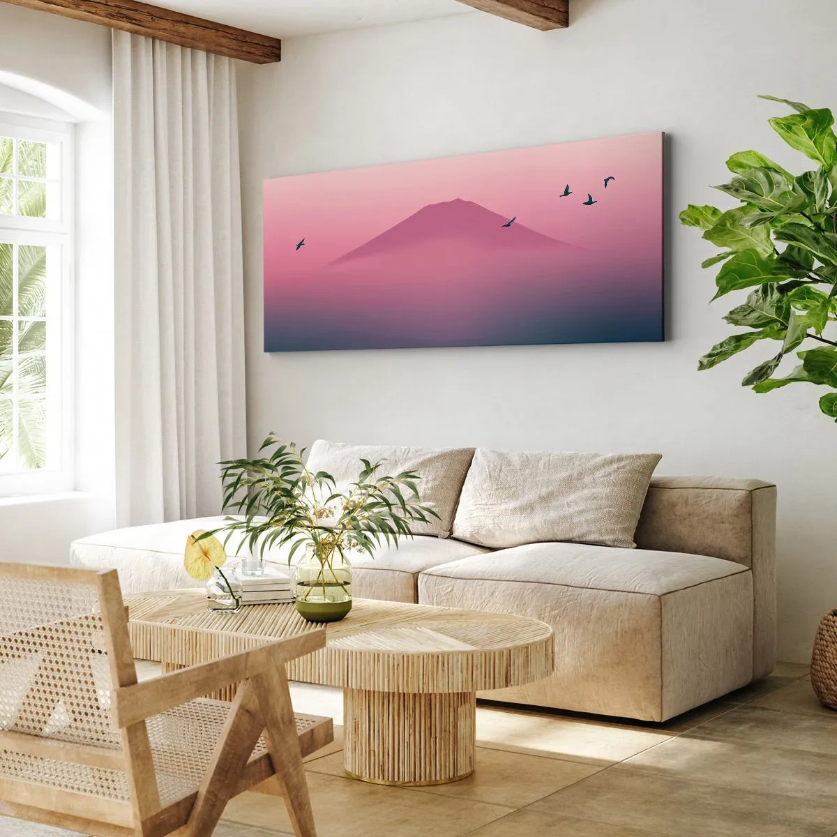 Bild auf Leinwand - Leinwandbild - Wanderer über den Wolken - 90x30 cm