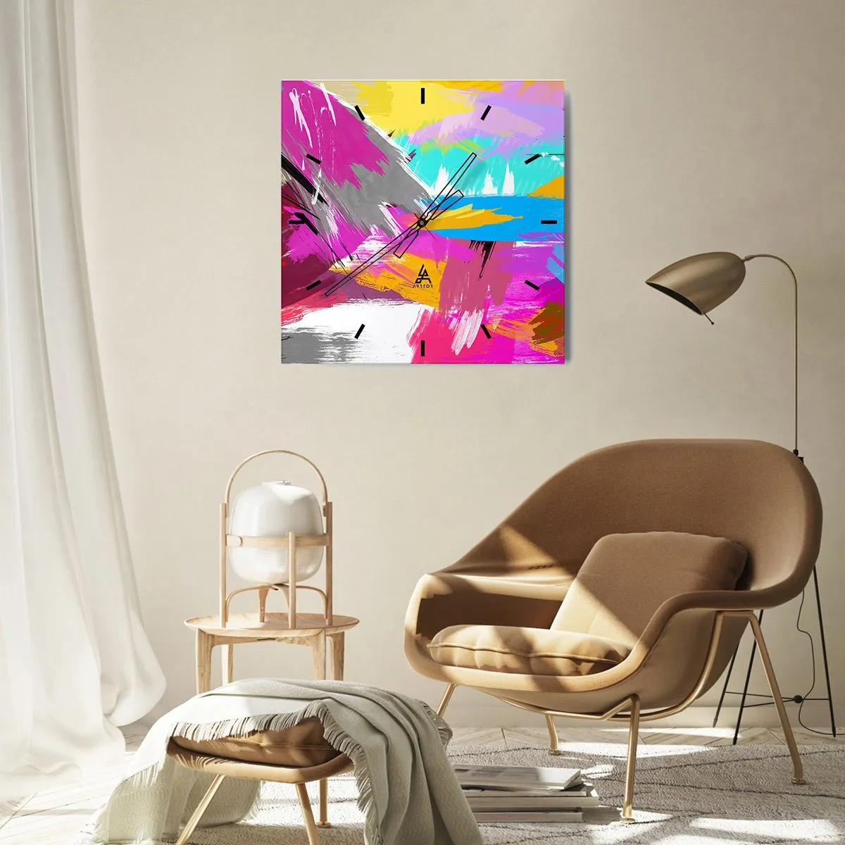 Wanduhr - Glasuhr - Dynamische Abstraktion in intensiven Farben - 30x30cm - Und nochmal und nochmal und nochmal wieder - Moderne Wanddekoration für Wohnzimmer und Schlafzimmer ARTTOR