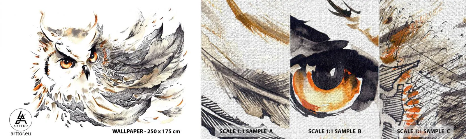 Fototapeten Muster Premium Canvas - Sie kam aus der Welt der Magie - Vogel, Eule, Grafik - 100x30 cm