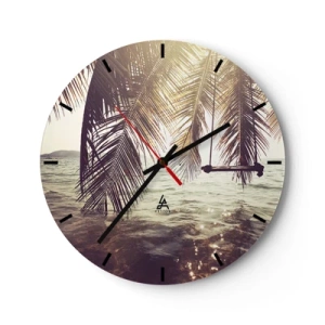 Wanduhr - Glasuhr - Hängematten und Palmen über dem Wasser bei Sonnenuntergang - 30x30cm - Sie können nach Belieben in den Wolken schwingen - Moderne Wanddekoration für Wohnzimmer, Küche und Schlafzimmer ARTTOR