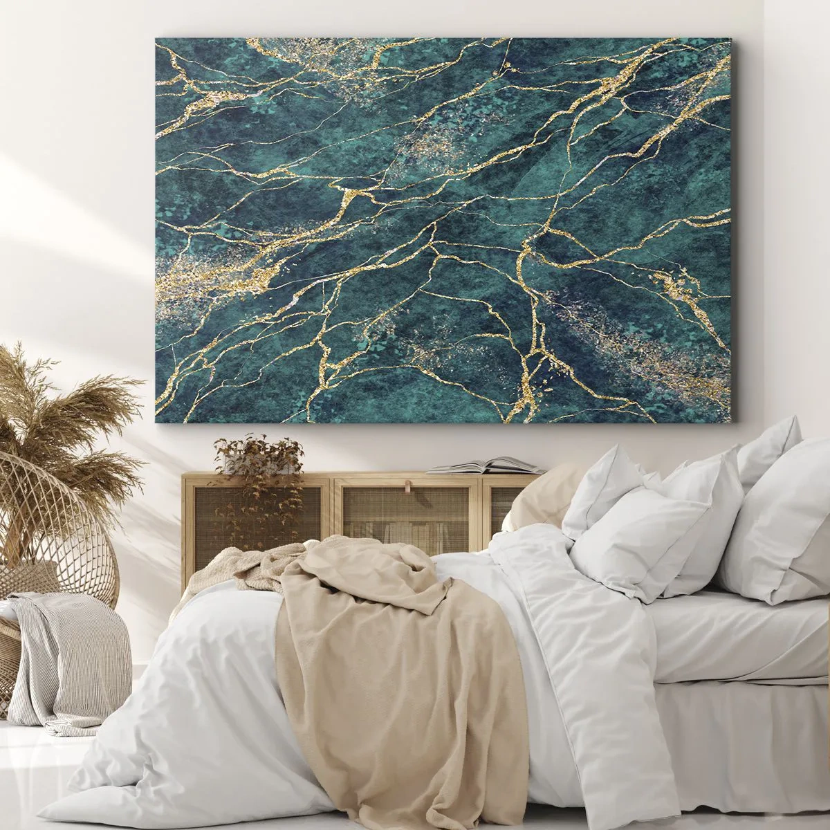 Bild auf Leinwand - Leinwandbild - Strukturiertes Marmormuster in Türkis- und Goldtönen - 120x80cm - Goldmine - Moderne Wanddekoration für Wohnzimmer und Schlafzimmer ARTTOR