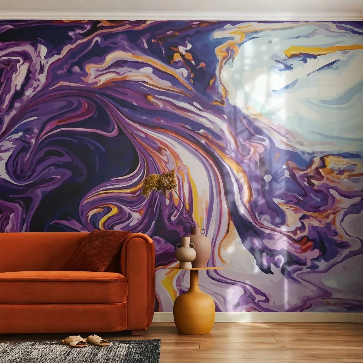 Fototapete Premium Sand - Abstrakter Wirbel in Lila- und Blautönen - 100x70cm - Die Falte ist lila geworden - Moderne Wanddekoration für Wohnzimmer und Schlafzimmer ARTTOR