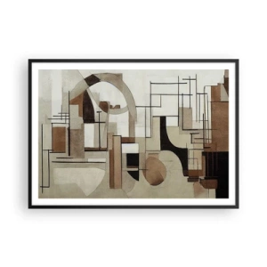 Poster in einem schwarzem Rahmen - Architektonische Abstraktion in Beige und Braun - 100x70cm - Stadtbild 2.0 - Moderne Wanddekoration für Wohnzimmer und Schlafzimmer ARTTOR