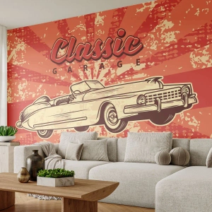 Selbstklebende Fototapete Deluxe Sticker - Und im Radio, Elvis - Auto, Cabriolet, Reisen - 350x256 cm