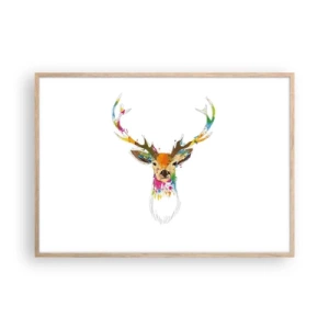 Poster in einem Rahmen aus heller Eiche - Ein mildes Reh in Farbe getaucht - 100x70 cm