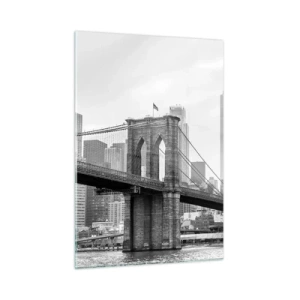 Glasbild - Bild auf glas - Schwarz-Weiß-Foto einer Brücke und Stadtlandschaft - 50x70cm - New Yorker Atmosphäre - Moderne Wanddekoration für Wohnzimmer und Schlafzimmer ARTTOR