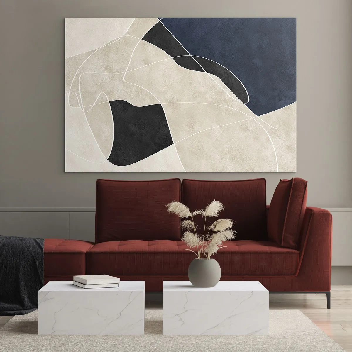 Glasbild - Bild auf glas - Moderne Abstraktion mit kontrastierenden Formen und Linien - 70x50cm - Abstrakte Komposition – Farbkontrast - Moderne Wanddekoration für Wohnzimmer und Schlafzimmer ARTTOR