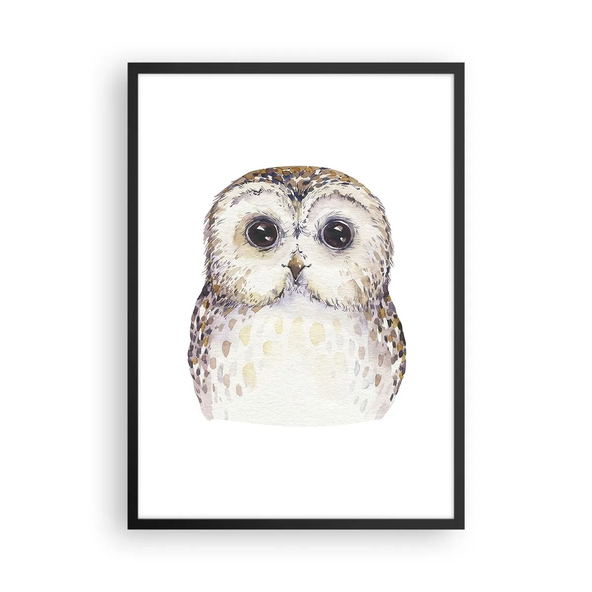 Poster in einem schwarzem Rahmen - Ein bezauberndes Aquarellporträt einer Eule - 50x70cm - Schau mir in die Augen - Moderne Wanddekoration für Wohnzimmer und Schlafzimmer ARTTOR