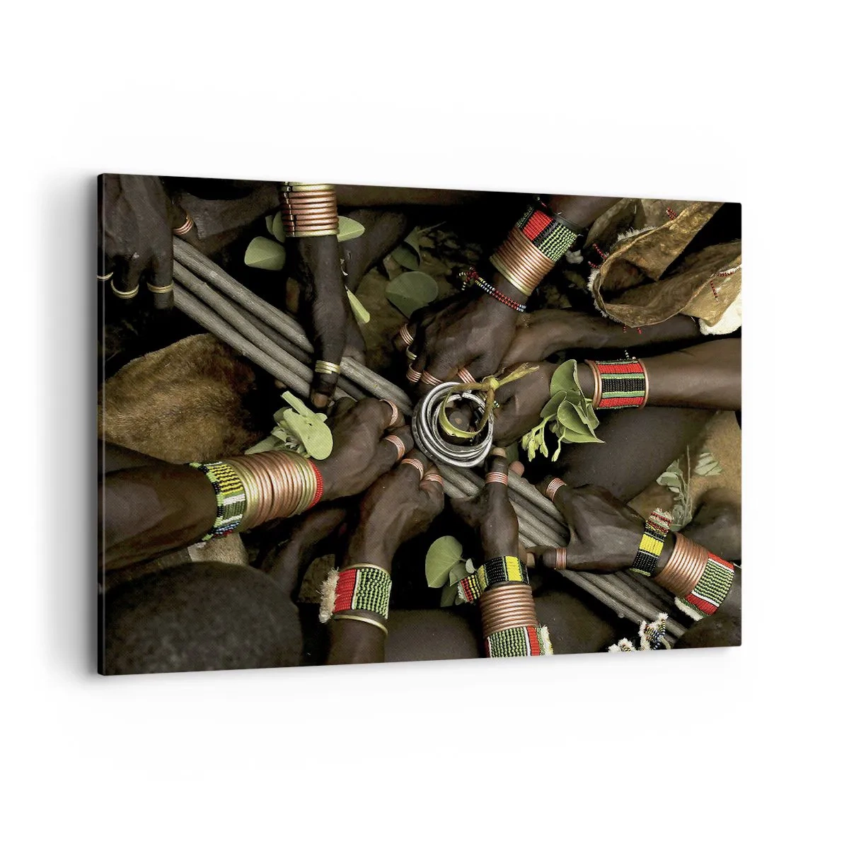 Bild auf Leinwand - Leinwandbild - Traditionelle Handarmbänder in einer Gruppe von Händen - 120x80cm - Wir sind zusammen - Moderne Wanddekoration für Wohnzimmer und Schlafzimmer ARTTOR