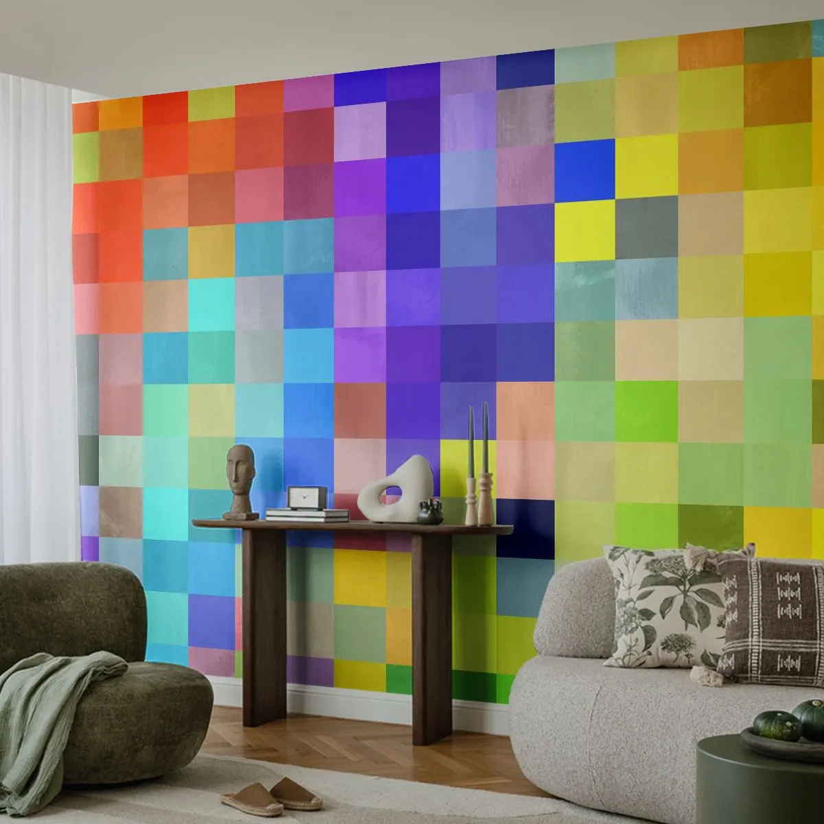 Fototapete Premium Sand - Ein buntes Mosaik aus geometrischen Quadraten in verschiedenen Farbtönen - 100x70cm - Alle anderen, alle gleich - Moderne Wanddekoration für Wohnzimmer und Schlafzimmer ARTTOR