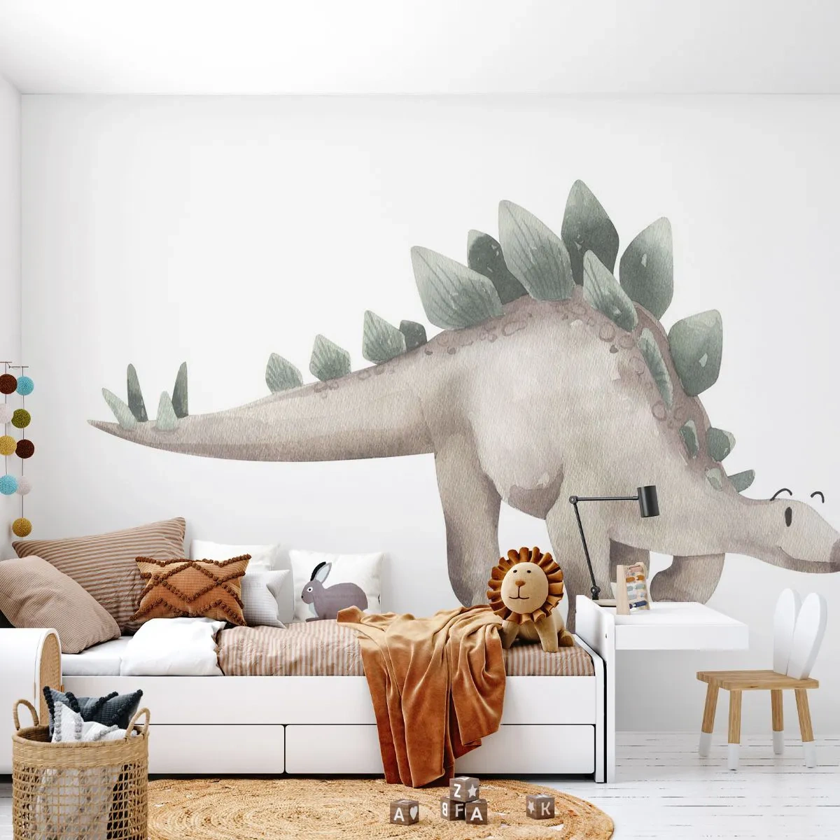 Fototapete Premium Sand - Ein charmanter Dinosaurier in Beige- und Grüntönen - 100x70cm - Euer Freund - Moderne Wanddekoration für Wohnzimmer und Schlafzimmer ARTTOR