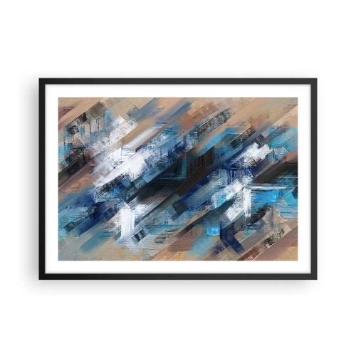 Poster in einem schwarzem Rahmen - Abstrakte Komposition mit blauen diagonalen Linien - 70x50cm - Auf einer blauen Diagonale - Moderne Wanddekoration für Wohnzimmer und Schlafzimmer ARTTOR