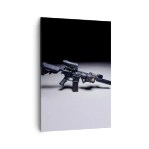 Bild auf Leinwand - Leinwandbild - Ein modernes Gewehr in Schwarz auf dunklem Hintergrund - 70x100cm - dunkler Ritter - Moderne Wanddekoration für Wohnzimmer und Schlafzimmer ARTTOR