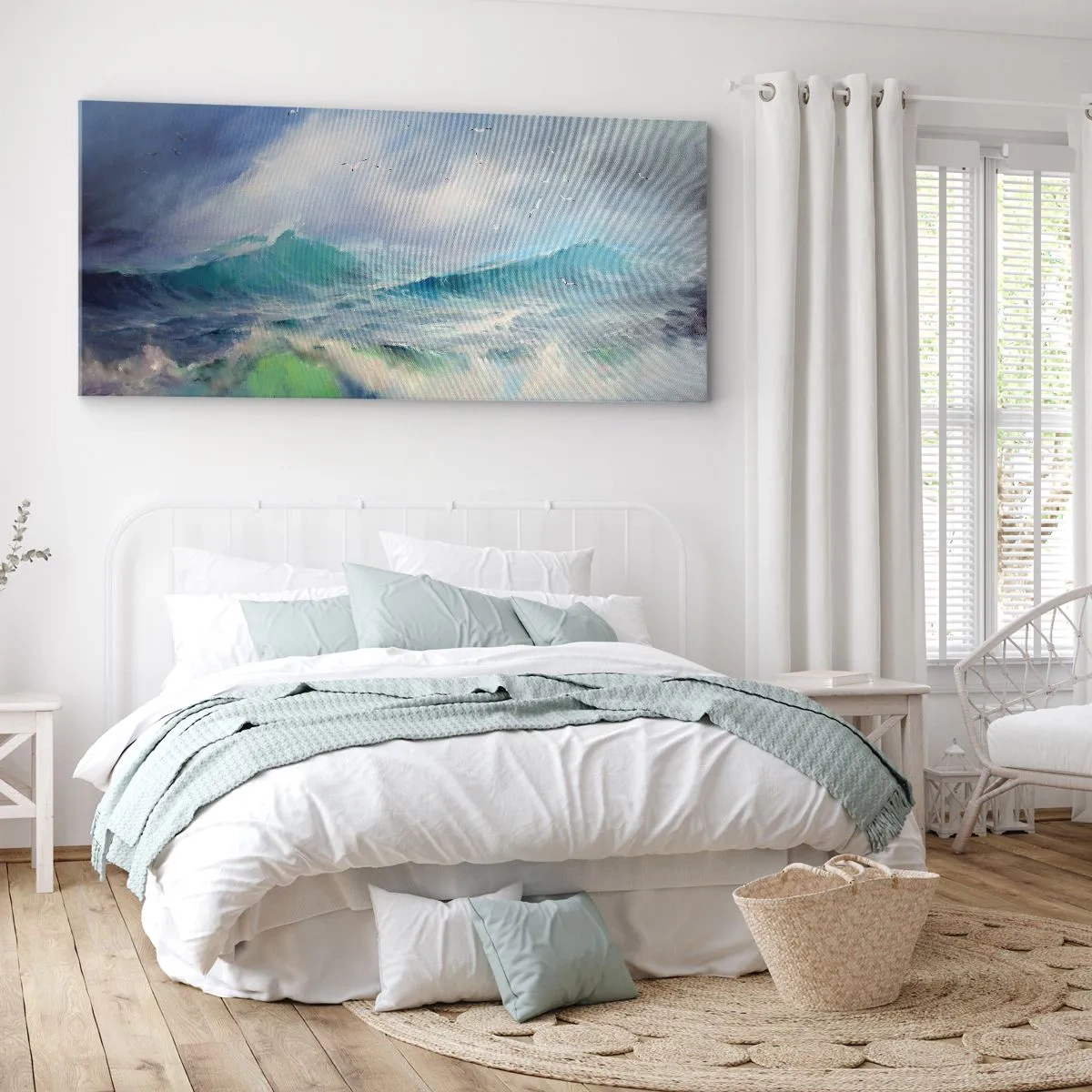 Bild auf Leinwand - Leinwandbild - Raue Wellen auf dem Ozean - 120x50cm - Der wind heulte mit Triumph - Moderne Wanddekoration für Wohnzimmer und Schlafzimmer ARTTOR