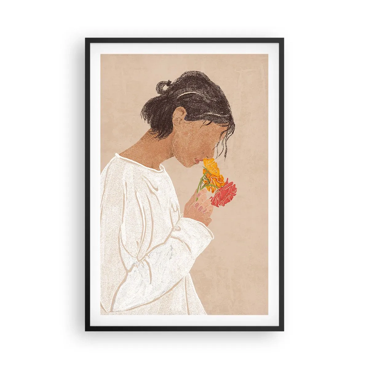 Poster in einem schwarzem Rahmen - Mädchen und Blumen - 61x91 cm