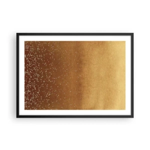 Poster in einem schwarzem Rahmen - Ein goldener Farbverlauf mit dezentem Schimmer und Verzierung - 70x50cm - Die Geburt des Lichts - Moderne Wanddekoration für Wohnzimmer und Schlafzimmer ARTTOR
