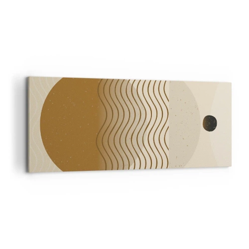 Bild auf Leinwand - Leinwandbild - Geometrische Abstraktion mit Kreisen und Wellenlinien in warmen Farben. - 120x50cm - Zur Entstehung geometrischer Figuren - Moderne Wanddekoration für Wohnzimmer und Schlafzimmer ARTTOR