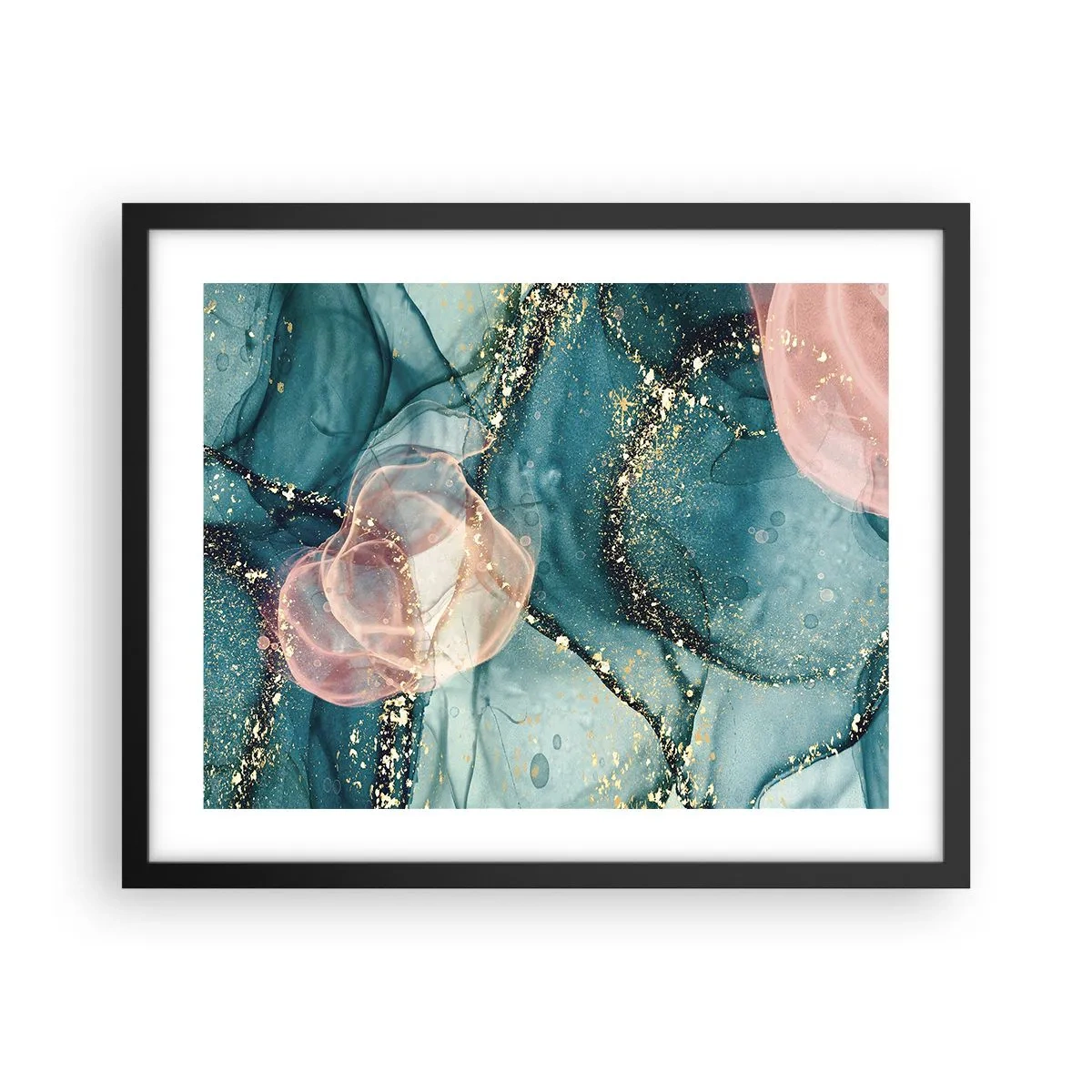 Poster in einem schwarzem Rahmen - Seidenblau, Tüllrosa - 50x40 cm