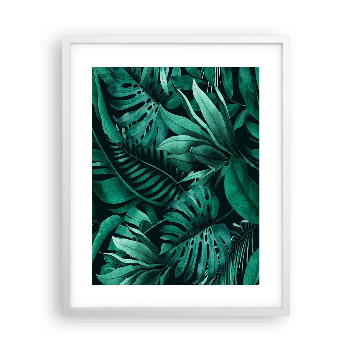 Poster in einem weißen Rahmen - Die Tiefe des tropischen Grüns - 40x50 cm