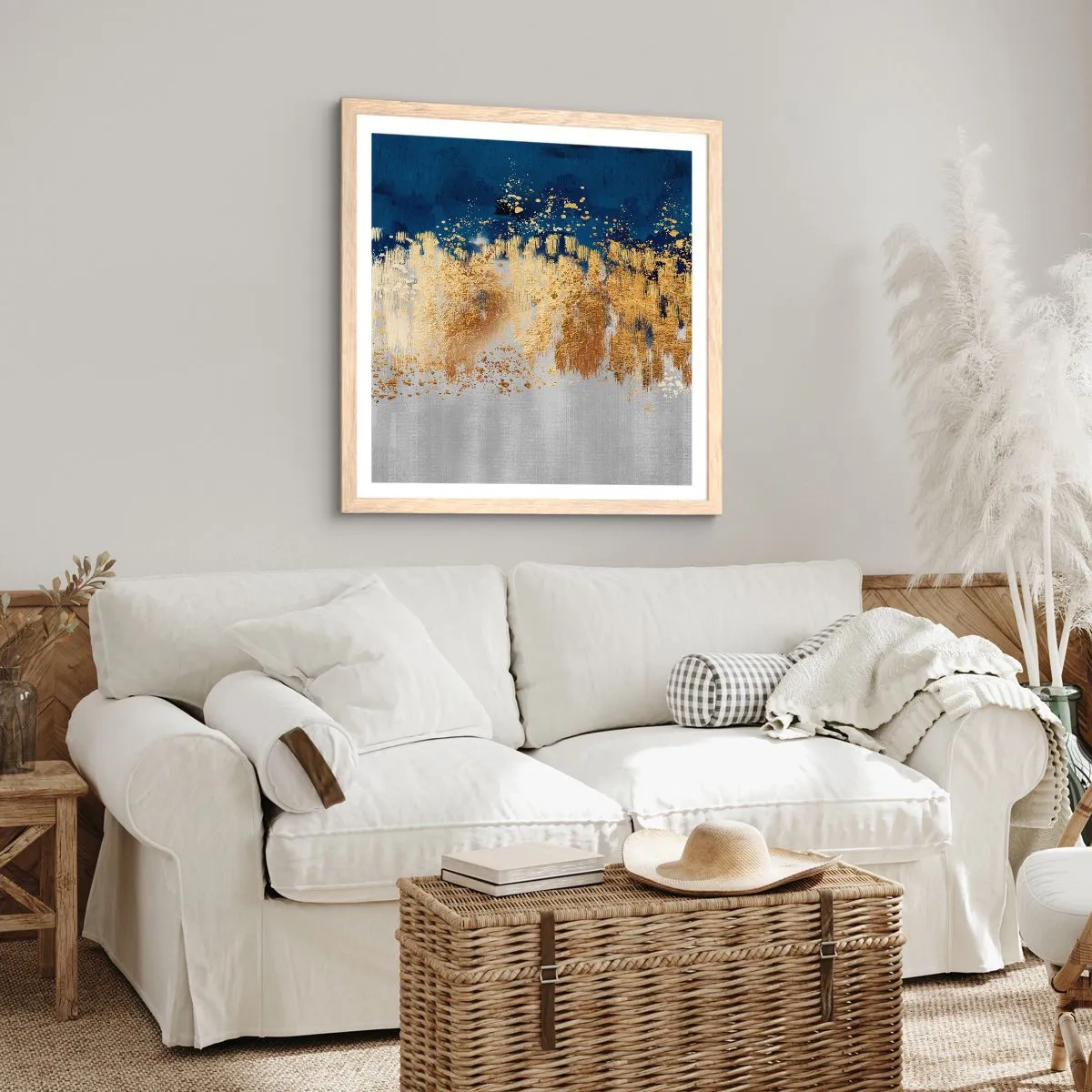 Poster in einem Rahmen aus heller Eiche - Moderne Komposition mit Glanz - 60x60 cm