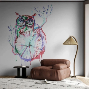 Fototapete Premium Sand - Abstrakte Eule im Aquarellstil - 100x70cm - Von Natur aus klug - Moderne Wanddekoration für Wohnzimmer und Schlafzimmer ARTTOR