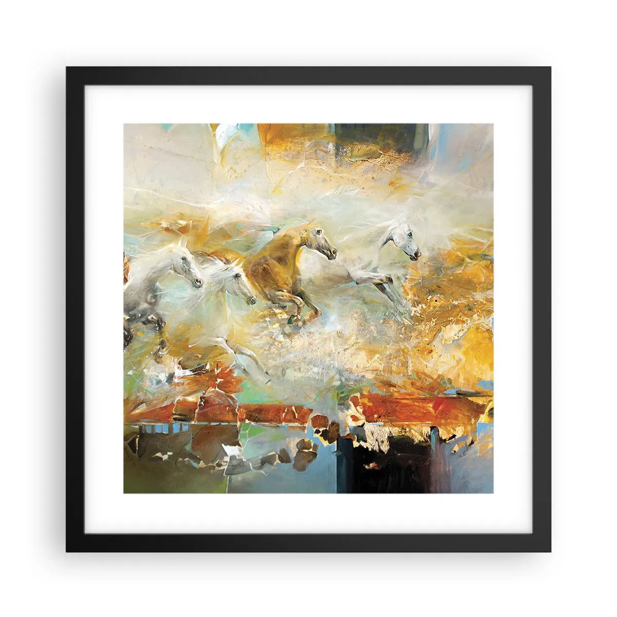 Poster in einem schwarzem Rahmen - Im Galopp durch das Licht - 40x40 cm