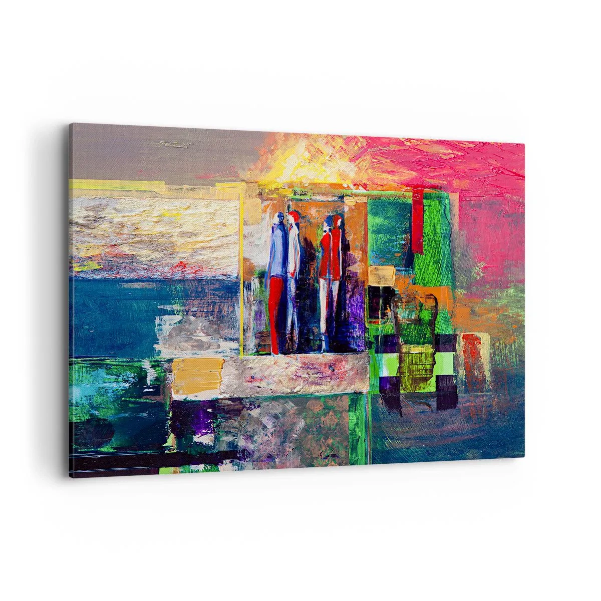 Bild auf Leinwand - Leinwandbild - Abstrakte Komposition mit Figuren und geometrischen Mustern - 120x80cm - Beziehungen und Emotionen - Moderne Wanddekoration für Wohnzimmer und Schlafzimmer ARTTOR