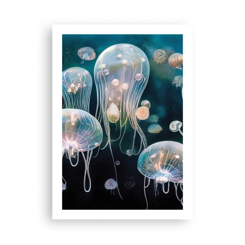 Poster - Subtile Quallen schwimmen im Meer - 50x70cm - Unterwasserball - Moderne Wanddekoration für Wohnzimmer und Schlafzimmer ARTTOR
