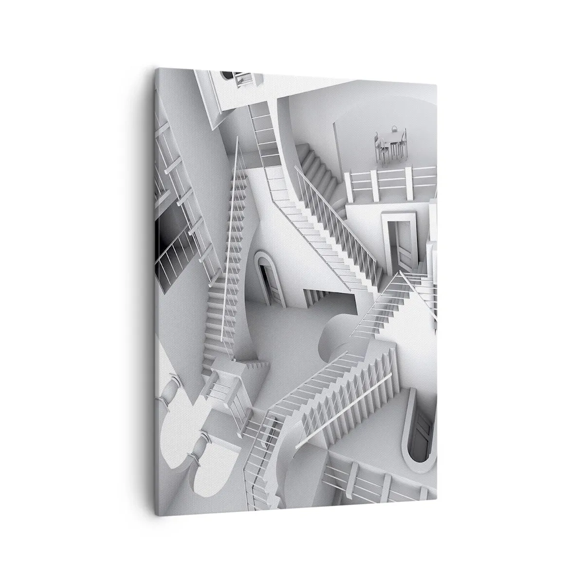 Bild auf Leinwand - Leinwandbild - Eine abstrakte Komposition aus Treppen in einer surrealistischen Raumanordnung - 50x70cm - Die Paradoxien des Weltraums - Moderne Wanddekoration für Wohnzimmer und Schlafzimmer ARTTOR