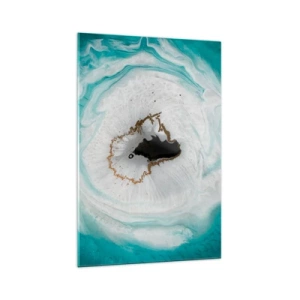 Glasbild - Bild auf glas - Abstraktes Geodenmotiv in Türkis-, Weiß- und Goldtönen - 70x100cm - Nach Innen eindringen - Moderne Wanddekoration für Wohnzimmer und Schlafzimmer ARTTOR