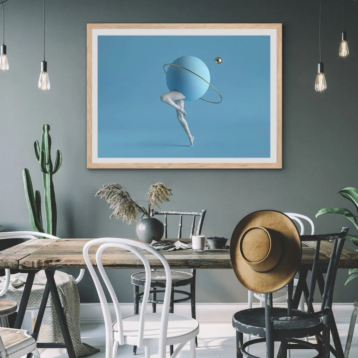 Poster in einem Rahmen aus heller Eiche - Und die Planeten spielen verrückt - 70x50 cm