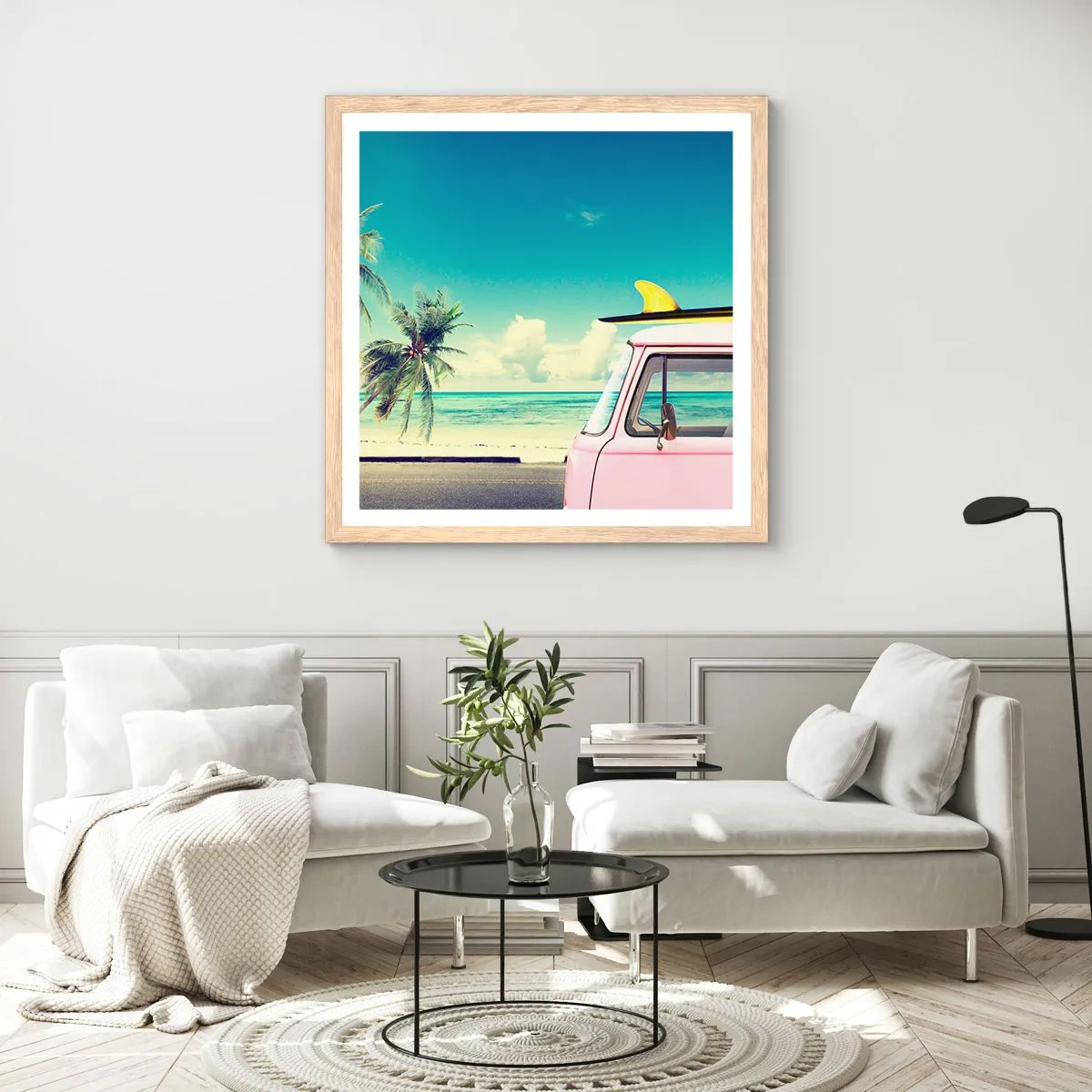 Poster in einem Rahmen aus heller Eiche - Zeit um in die Ferien zu starten - 60x60 cm