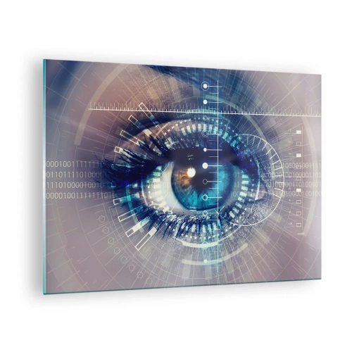 Glasbild - Bild auf glas - Ein digitales Auge mit futuristischer Technologie und Datenthema - 70x50cm - Du denkst du kennst mich - Moderne Wanddekoration für Wohnzimmer und Schlafzimmer ARTTOR
