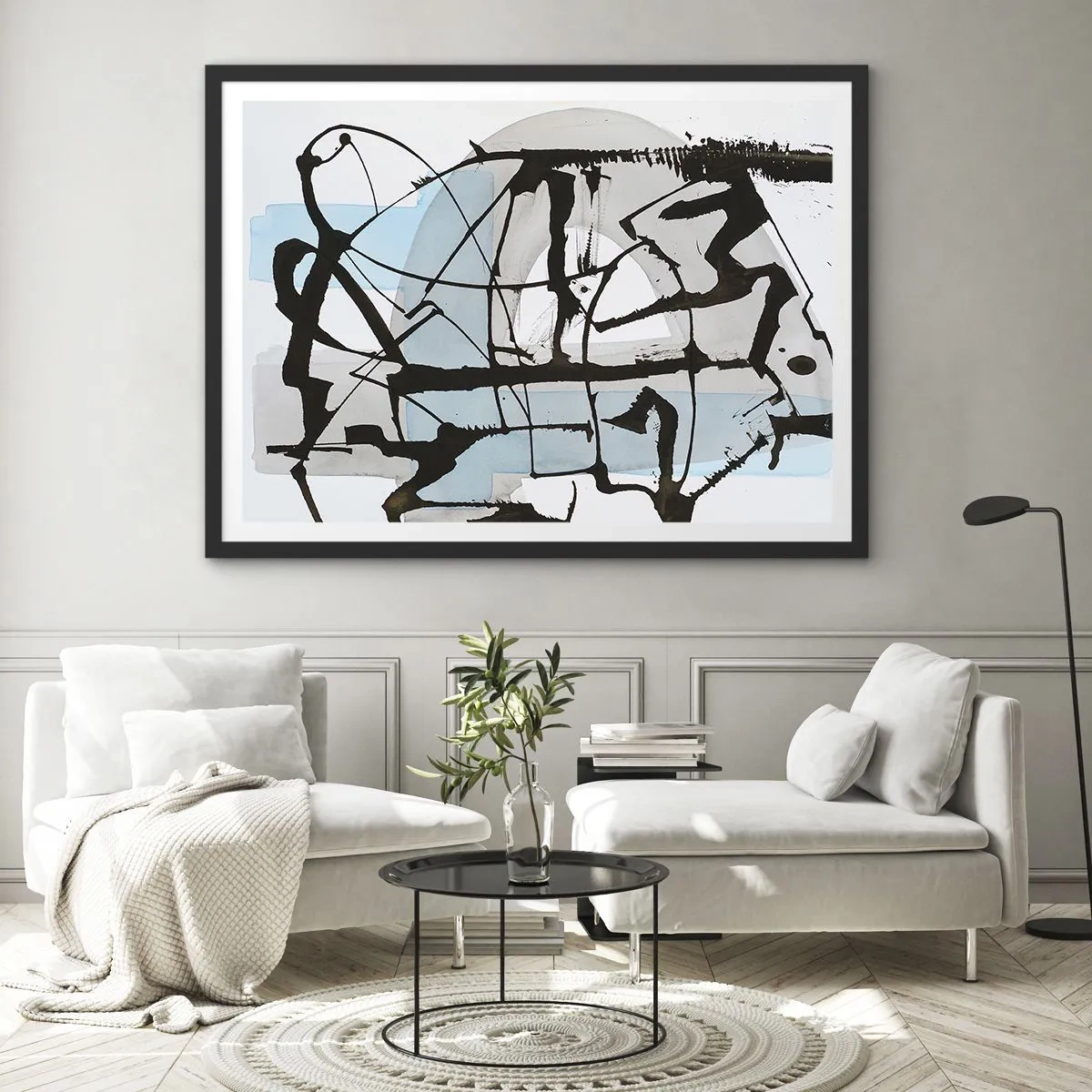 Poster in einem schwarzem Rahmen - Trotzdem blau - 91x61 cm