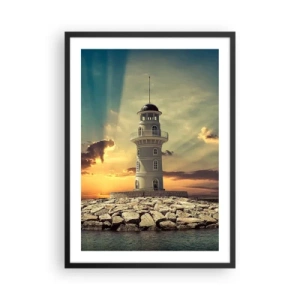 Poster in einem schwarzem Rahmen - Leuchtturm bei Sonnenuntergang - 50x70cm - Licht - Gut - Schönheit - Moderne Wanddekoration für Wohnzimmer und Schlafzimmer ARTTOR