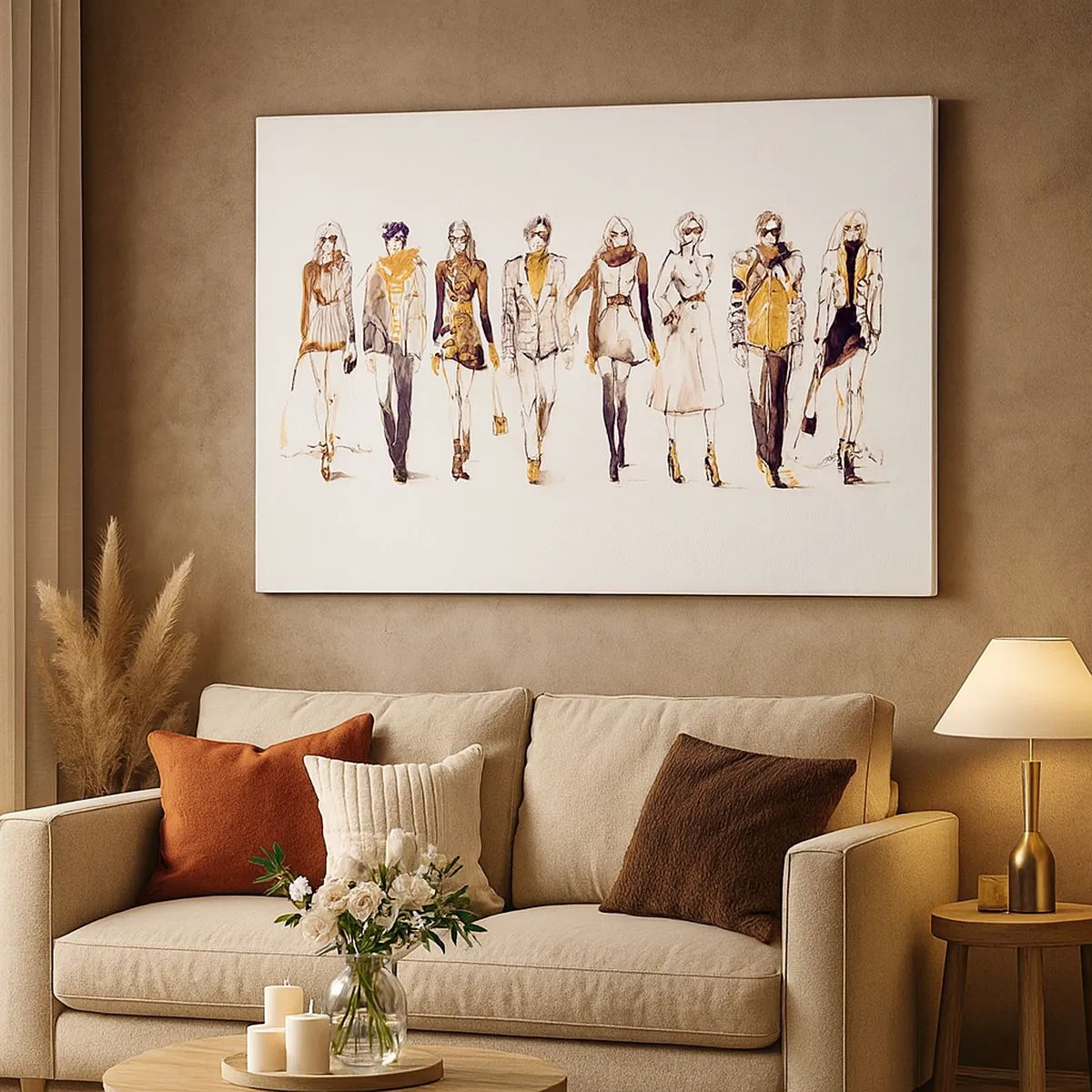 Bild auf Leinwand - Leinwandbild - Skizze einer Gruppe von Menschen in modischen Outfits - 70x50cm - Lässiger Chic, lässige Eleganz - Moderne Wanddekoration für Wohnzimmer und Schlafzimmer ARTTOR