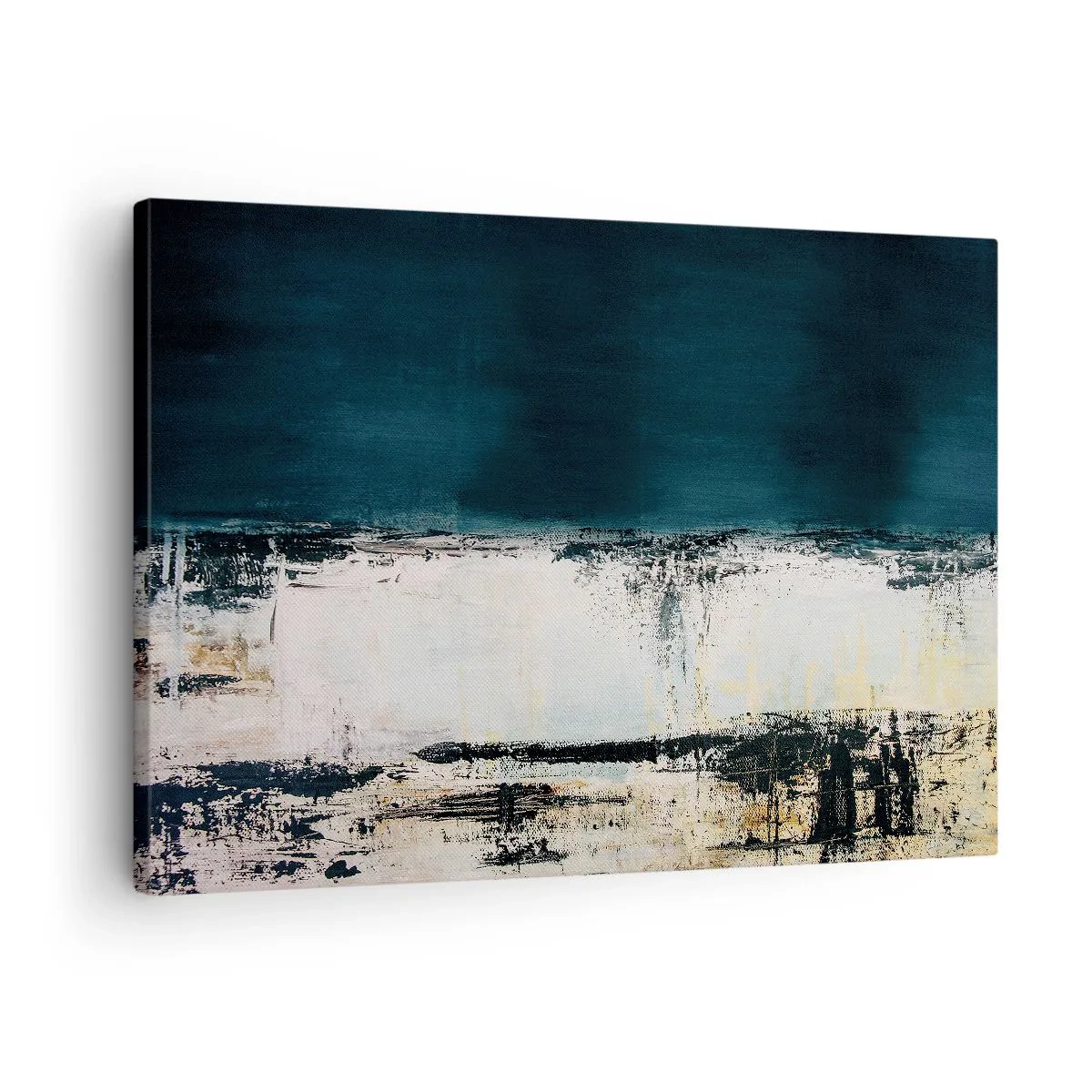 Bild auf Leinwand - Leinwandbild - Abstrakte horizontale Komposition in Marineblau- und Weißtönen - 70x50cm - Horizontale Komposition - Moderne Wanddekoration für Wohnzimmer und Schlafzimmer ARTTOR