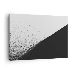 Bild auf Leinwand - Leinwandbild - Minimalistische Abstraktion in Schwarz und Weiß mit verstreuten Punkten - 70x50cm - Immer schneller, immer mehr - Moderne Wanddekoration für Wohnzimmer und Schlafzimmer ARTTOR