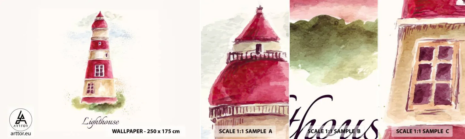 Fototapeten Muster Selbstklebend Deluxe Sticker - Das Wetter ringsum ist immer gut - Leuchtturm, Strand, Meer - 100x30 cm